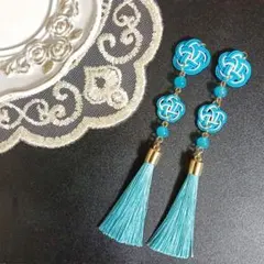 No.6297 水引 ピアス タッセル 水色 和装 成人式 全長約11.5㎝