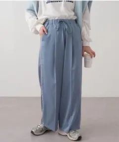 ciaopanic typy サテン風 ワイドパンツ サイドライン付き