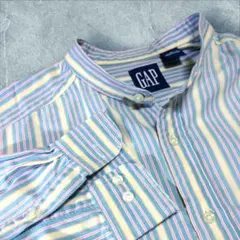 OLD GAP 90's ストライプ バンドカラーシャツ　ノーカラー　ギャップ