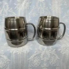 週末お値下げ　ステンレス製　ダブルウォール　たる型　マグカップ　２個セットBIG