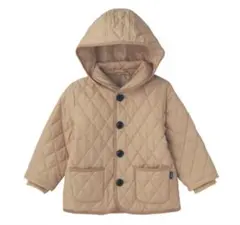 【美品】120 ベージュ キルティング ダウンコート フード付き