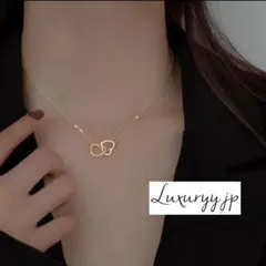 ネックレス ダブルハート シンプル ゴールドシルバー サージカルステンレス ダブ