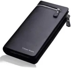 ファスナー付き メンズ 長財布 PUレザー 大容量 財布 ブラック