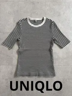 【美品】UNIQLO リブボーダークルーネックTシャツ　S