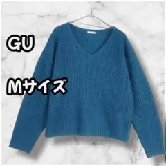 S0176　Vネックニットセーター　ラメ入りリブ編み　コバルトブルー　Ｍ
