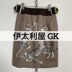 ★日本製 伊太利屋 GK リネンスカート ラバープリント 猫 豹 7A2のサムネイル
