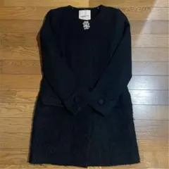 ノーカラーコート　アプワイザーリッシェ　ビジュー　ブローチ　異素材切り替え