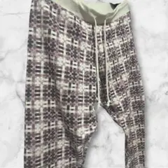 オーバーサイズスウェット/柄パンツ幾何学模様パープルトレーナー厚手秋冬トレーナー