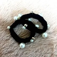 黒のパール付き　太めヘアゴム2個セット