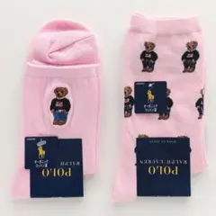 ポロラルフローレン　ポロベア　レディース　ソックス　ピンク　リブ　コットン　クマ