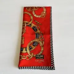 CELINE ハンカチ チェーン柄 レッド