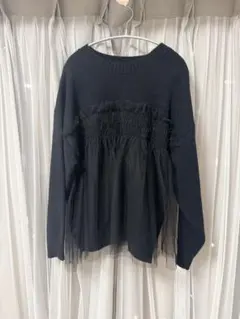 【美品】黒 レース切り替え長袖ニット