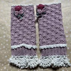 UVカット加工糸使用　薔薇のお花のフリルアームカバー　ピンク