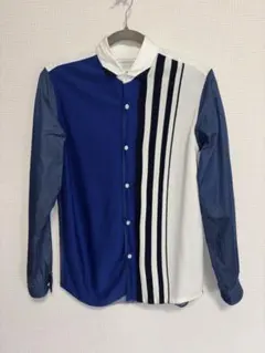 ストライプデザイン 長袖シャツ 青白