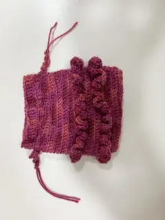 かぎ針編み　フリル付きピンクの巾着袋