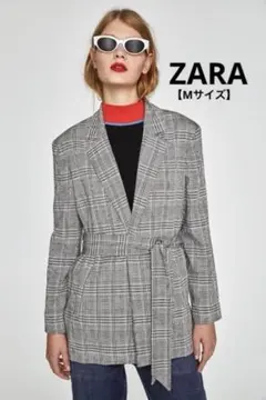 【ZARA BASIC】タイベルト付きチェックジャケット Mサイズ 春秋向け