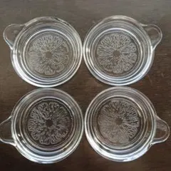 昭和レトロ　オレンジ柄の硝子のコースター、小皿　4個