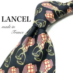 【極美品】LANCEL 総柄 ネクタイ ネイビー オシャレ 綺麗め 派手