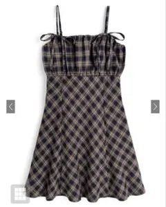 【GRL】 チェック柄ギャザーリボンキャミミニワンピース[pa065] M 紺