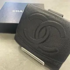 CHANEL シャネル 二つ折り財布 キャビアスキン ココマーク ブラック