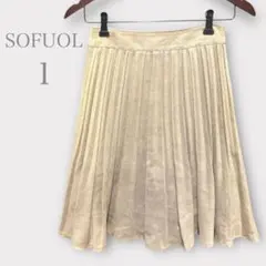 ソフール　スエード調プリーツスカート　フレア　ベージュ　S きれいめ　秋冬