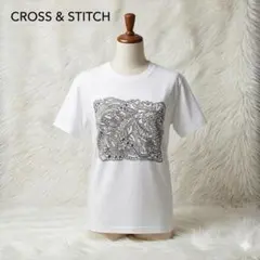 CROSS & STITCH ボタニカル プリント Vネック Tシャツ M