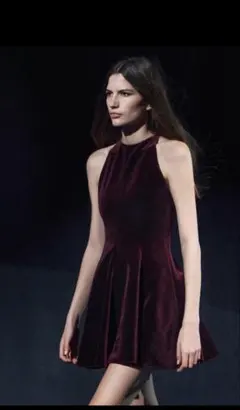 ZARA　バーガンディ　ベルベット　ワンピース　パーティードレス　キャバドレス