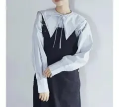 ARUMDY ダブルカラーオーバーサイズシャツ ブラウス 2WAY ライトグレー