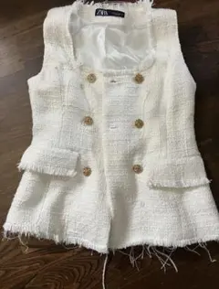 ZARA ツイードベスト ホワイトのサムネイル