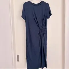 美品✨ネイビー 膝丈ワンピ 半袖ワンピース シンプル 海外古着 XS-S相当