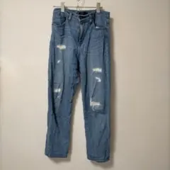 ユニクロ　UNIQLO　ダメージデニム ライトブルー