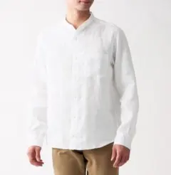 無印良品 フレンチリネン 洗いざらし スタンドカラーシャツ(メンズ)