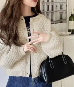 【mily bilet】2wayぽこぽこ軽量クロップド丈ニットカーディガン