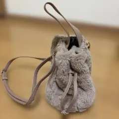 ベージュファー巾着型2wayバッグ