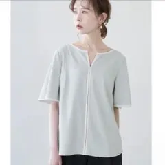 ROPE'PICNIC 配色パイピング　ハーフブラウス　ライトグリーン