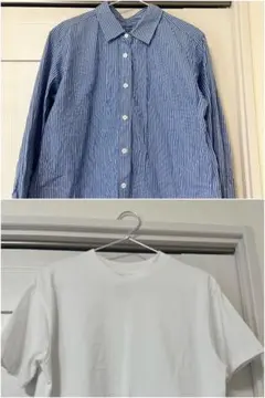 無印良品 ストライプシャツ 長袖 青 白 Tシャツ