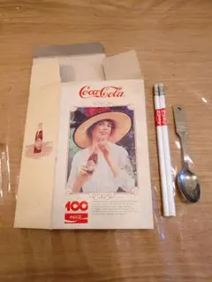 レトロCoca-Colaスプーン、鉛筆、 100周年記念空箱セット