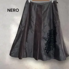 NERO フレアスカート ベロア切替 花柄刺繍 サイズ38