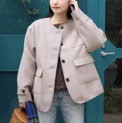 FREAK'S STORE ノーカラーコート ウールライク