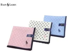 RALPH LAUREN ハンカチ。 50×50センチ ホワイト系水玉
