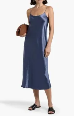 ネイビー サテン キャミワンピース ロング