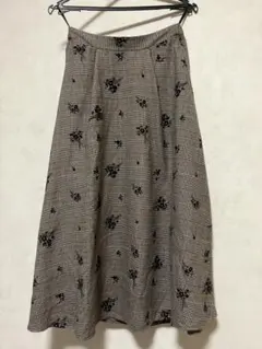 レトロガール/RETRO GIRL フレアスカート チェック柄 花柄 裏地付き