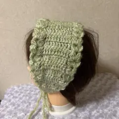 ヘッドドレス薄緑 編み込みデザイン