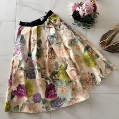 NO.2-112 ランバンオンブルー　花柄　フレアロングスカート　38