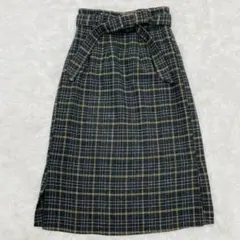 オリーブデオリーブ　モスグリーン系チェック ベルト付きフレアスカート　フリーのサムネイル