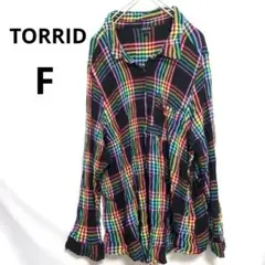 【TORRID】 大きめ　チェック柄　長袖シャツ　マルチカラー　F　海外　US