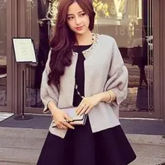 カーディガン バルーン袖 グレー ビジュー パーティー パフスリーブ お洒落