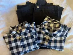 UNIQLO150  お揃い　ブロックチェックシャツ　黒パンツ　4点セット