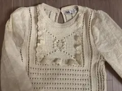 ZARA レース編み長袖ニット M