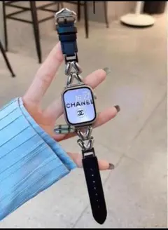 38/40/41mm ブラック アップルウォッチ バンド　レザーチェーンベルト